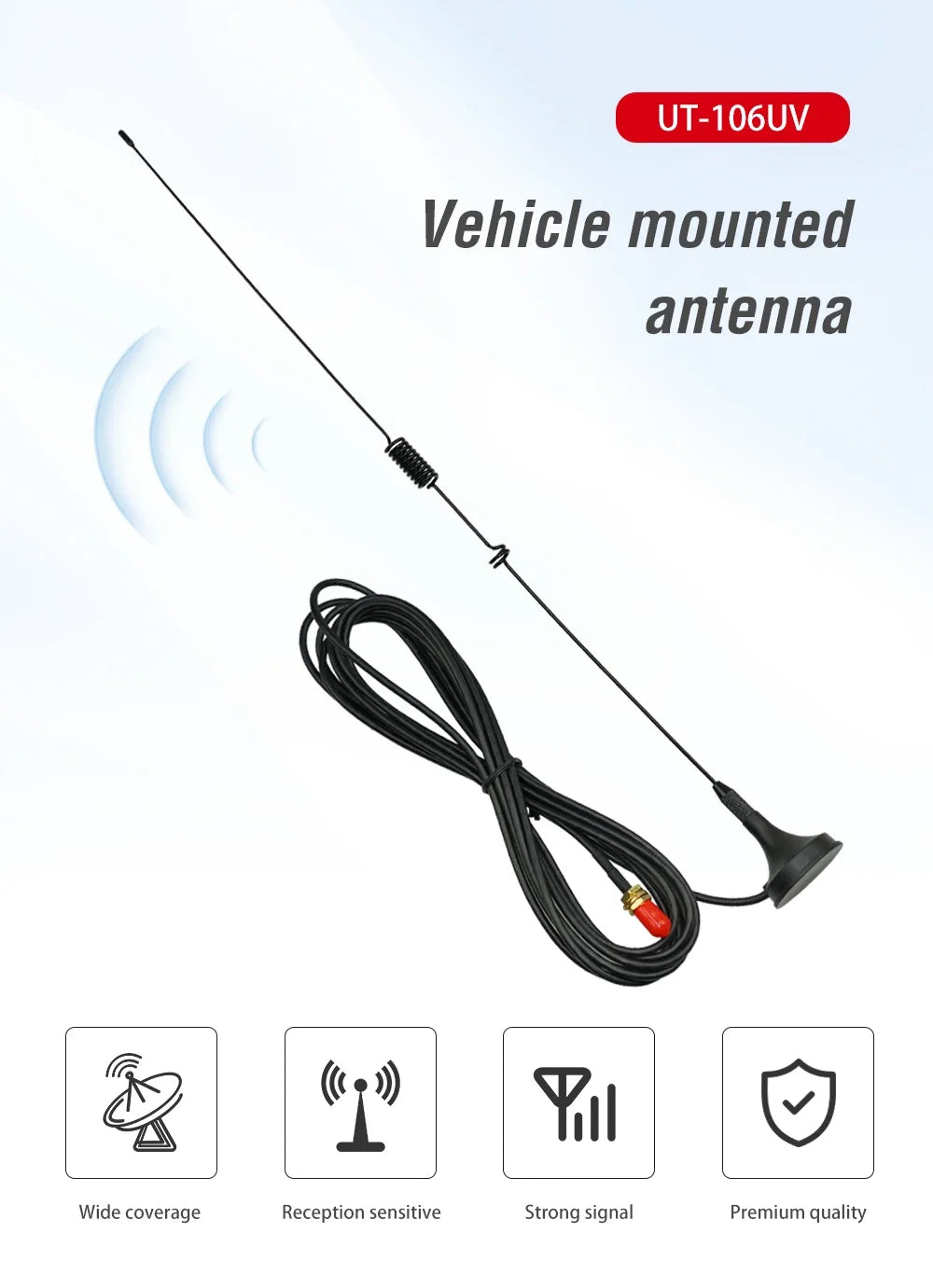 UT-106UV Car Antenna Magnetic SMA-F Dual Band On-board Antenna VHF UHF for Baofeng UV-5R UV82 GT-3TP GT-5 Ham Radio Accessories