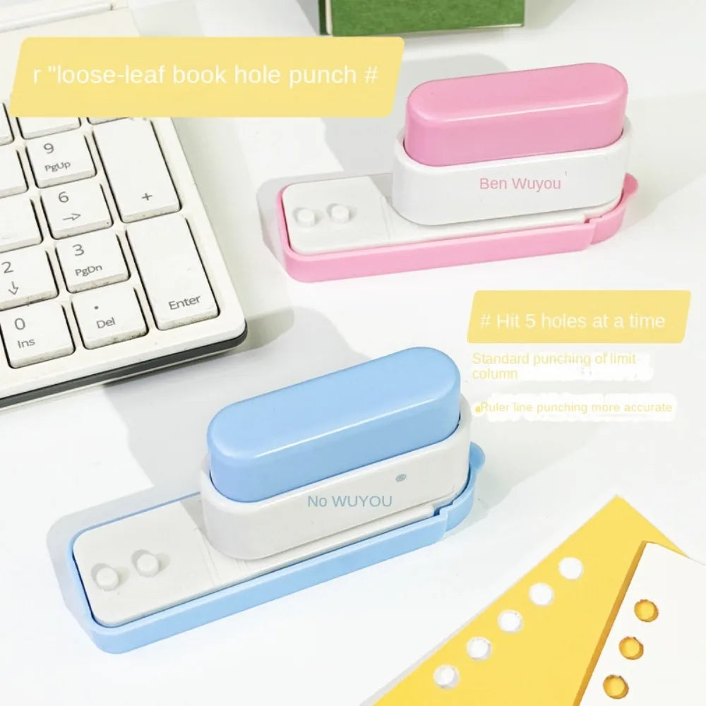 6mm 5-Hole Paper Punch Portable Mini Hand Account Hole Puncher Stationary Plastic Standard Hole Punch Office