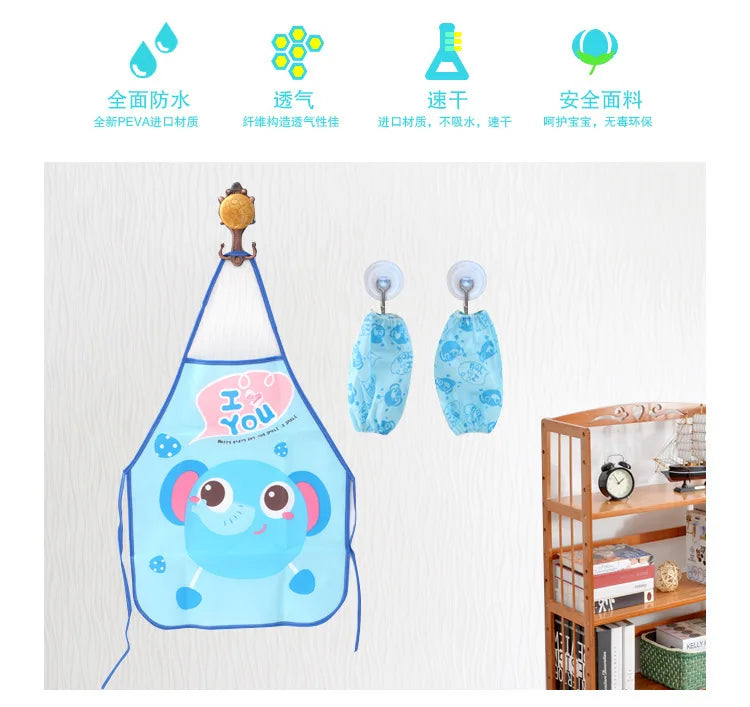 Cute Cartoon Children Apron Sleeves Chef Hat Pocket Set Kids Craft Art Kitchen Cooking Chef Suit Drink Food Baking Toys for 3-8Y