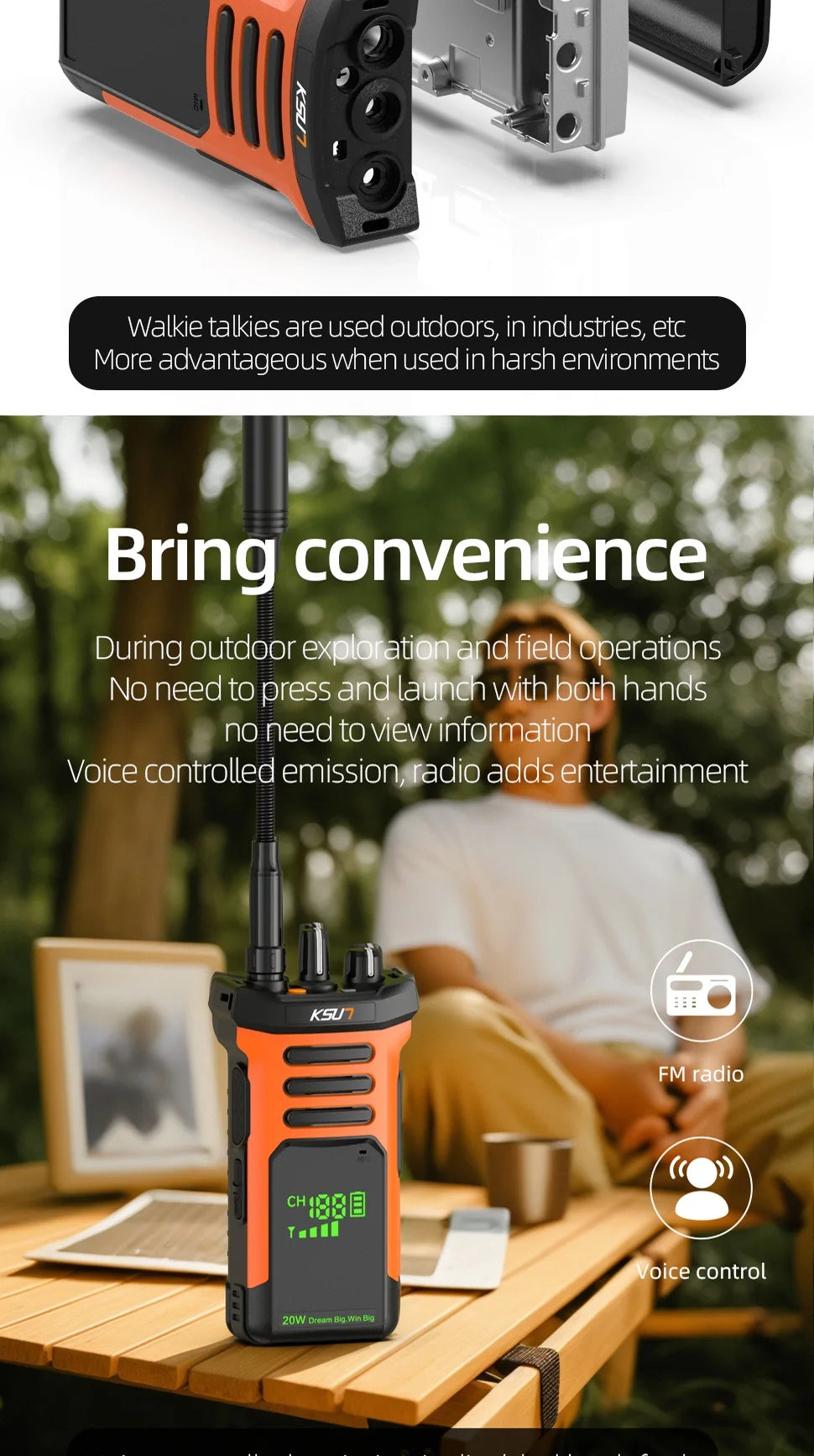 KSUT Professional Radio Walkie Talkie 20Watt Long Range Powerful Two Way Radio Station Portable UHF Transceiver Wireless Device