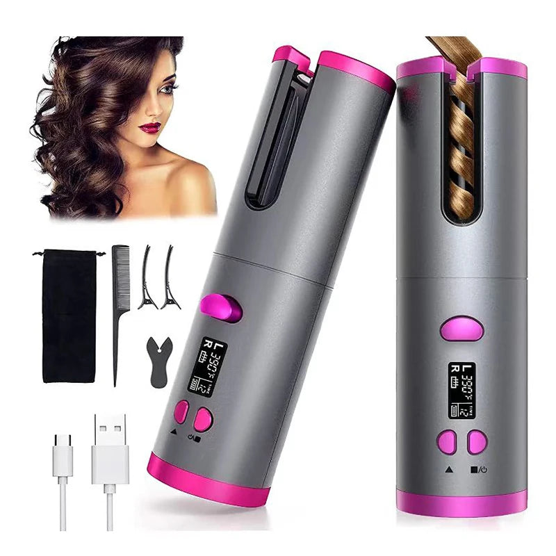 Hair Wavy Curlers Wireless Styling Tools Automatic Rotary Design Crimper Professional Rotating Looper Crimping Battery Charging