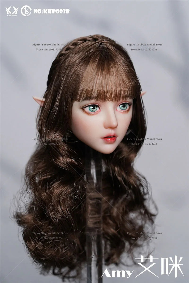 In Stock KID KING KKP003 1/6 Scale Beauty Girl Delicate Head Sculpt Sliver Curl Hair Decoration Model Toys For 12" Female Body