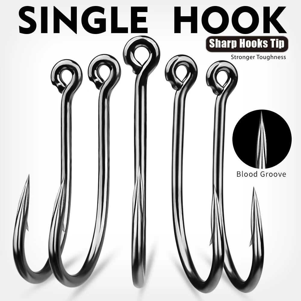 PROBEROS 100Pcs/lot High Carbon Steel Black Lure Hook 1/2/4/8 Size With Barbs Fishhook Fishing Gear Wholesale