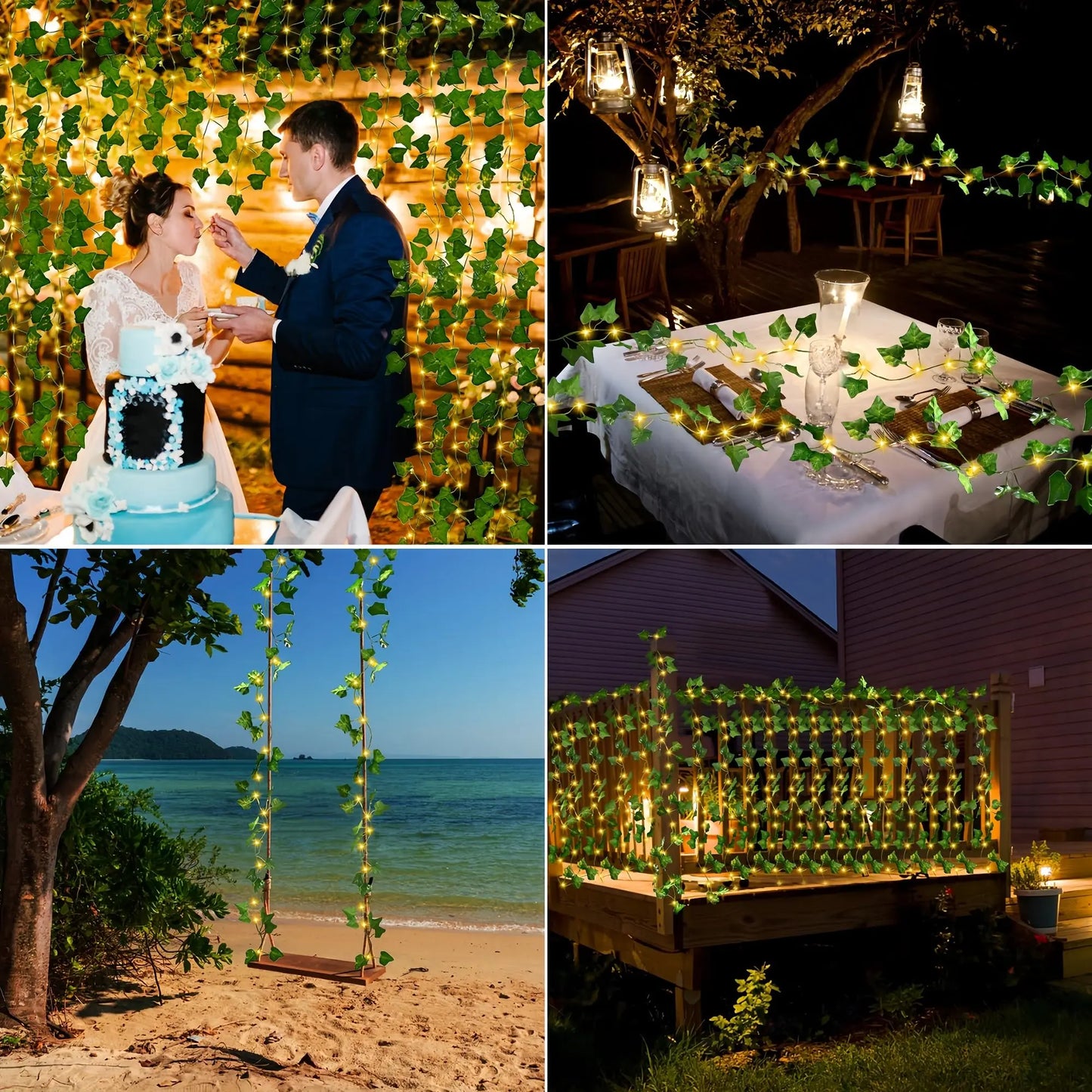 Solar Fairy Lights Outdoor Waterproof Solar Vine String Lights with Artificial Ivy Leaf Garland for Garden Balcony Wedding Decor