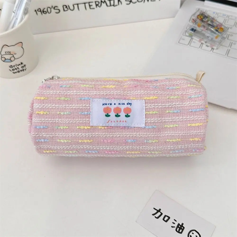 Gift Embroidered Pencil Case Large Capacity Stationary Case Stationary Storage Pouch Cosmetic Bag