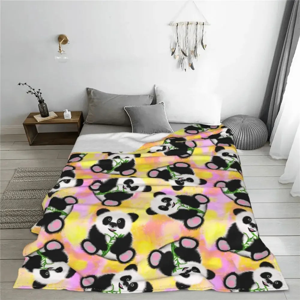 Cute Panda Cartoon Animal Blanket Fleece Textile Decor Portable Ultra-Soft Throw Blankets for Bedding Couch Bedspread