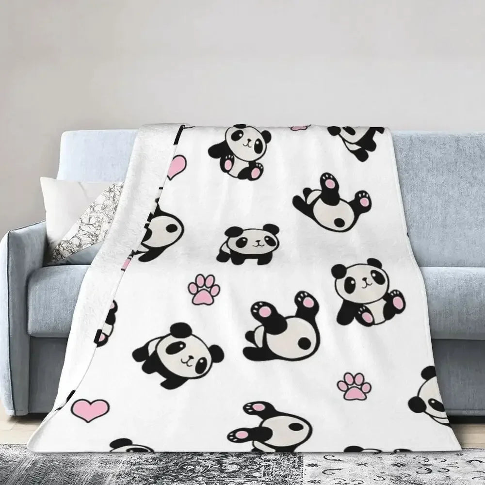 Panda Cute Animal Blankets Soft Warm Flannel Throw Blanket Bedspread for Bed Livingroom Picnic Travel Home Sofa