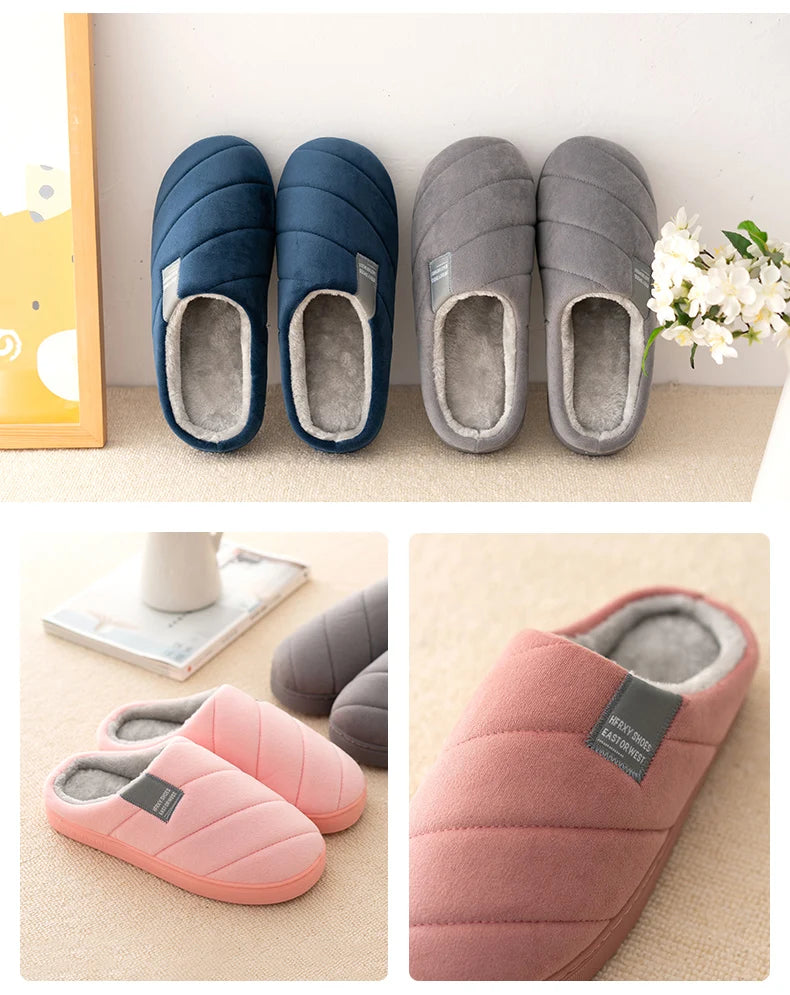 Large Size Men'S Cotton Shones Winter Casual Warm Plush Women Men Special Indoor Slippers Couples Non-Slip Stripe Slide Slipper