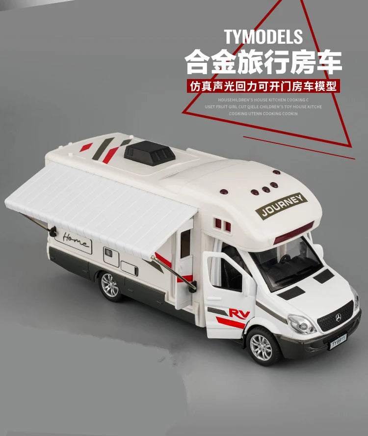 New 1:30 Alloy Luxury RV Caravan Car Model Metal Camper Van Motorhome Touring Car Vehicles Model Sound and Light Kids Toys Gifts