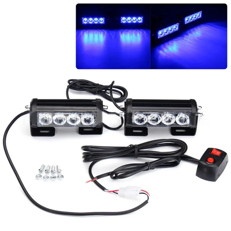 2x4 8LED Strobe Police Lights 12V for Car Emergency Warning Lamps Car Alarm Flashlight Red Blue Amber