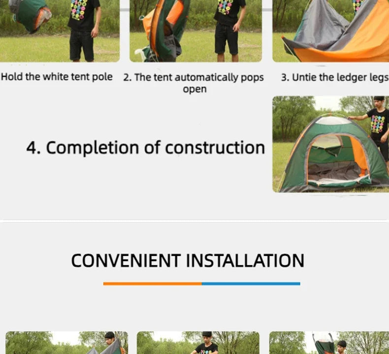 Portable Hand Throwing Tent Outdoor Camping Folding Fully Automatic Tent 3-4 People Beach Easy Quick Opening Two People