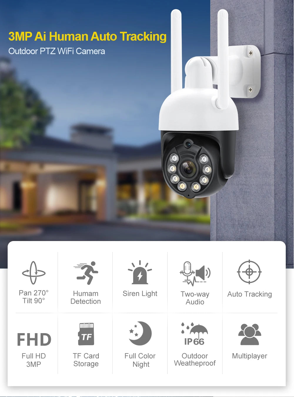 MISECU PTZ WIFI IP Dome Speed 3MP Camera Outdoor Waterproof P2P Wireless Surveillance Security CCTV Camera AI Auto Tracking