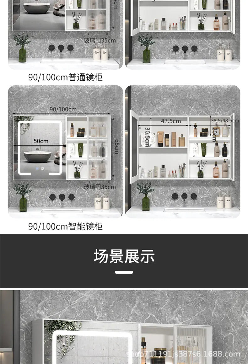 Bathroom Wall Cabinet Mirror Makeup Medicine Cabinet Wall Mounted Bathroom LED Mirror with Storage Cabinet with Vanity Mirror