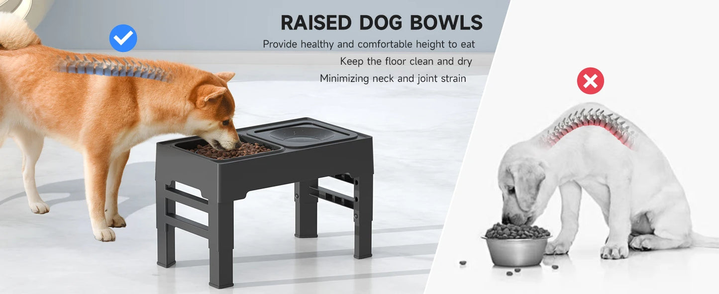 ELS PET Elevated Dog Bowls Adjustable Raised Dog Bowl with Slow Feeder Dog Bowl and Dog Water Bowl Non-Spill for Dogs and Pets