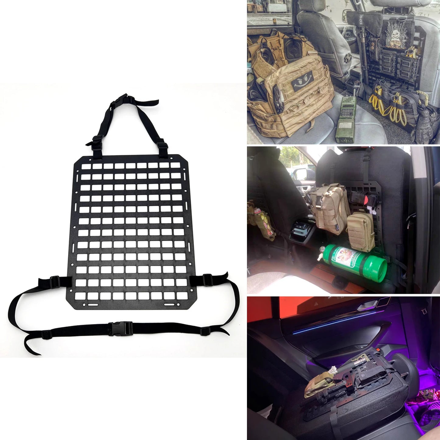 Vehicle Rigid MOLLE Panel For Car Seat Back Organizer ABS Plastic Plate Tactical Gear Holder EDC Pouch Rack Tool Holster Mount