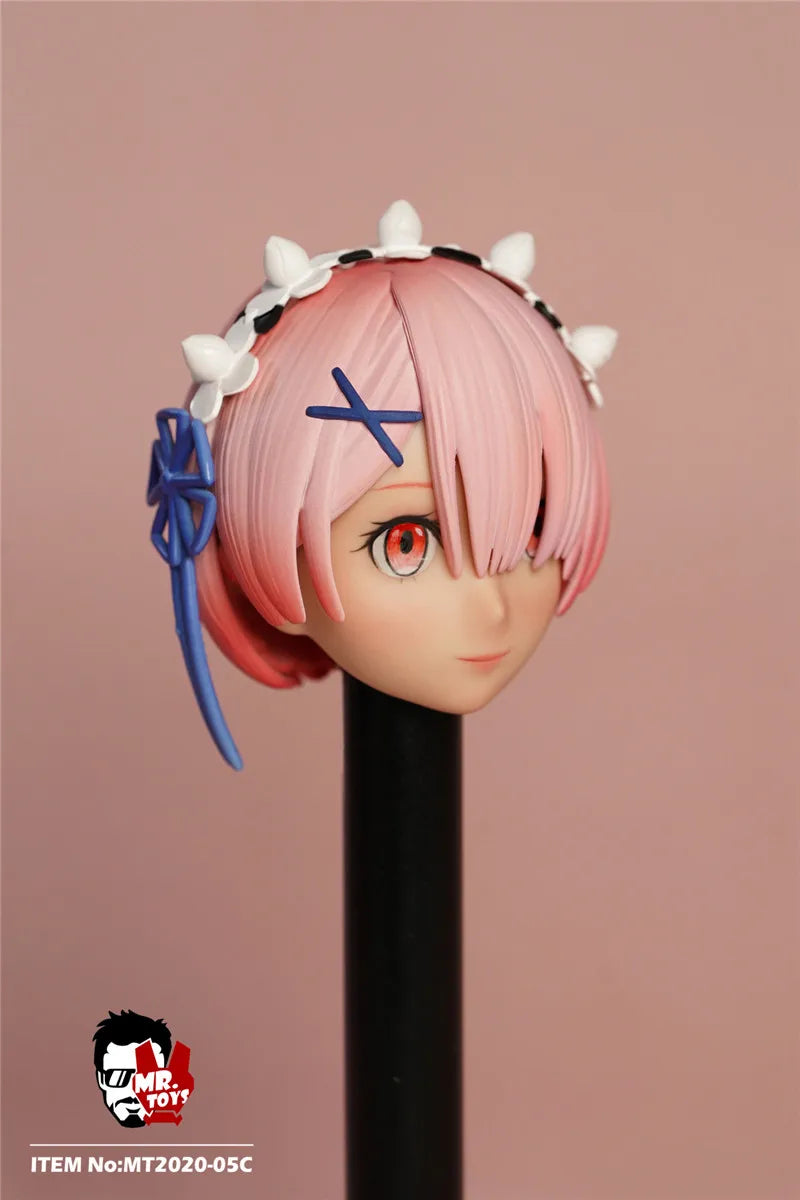 In Stock MR.TOYS MT2020-05 1/6 Anime Girl Rem Ram Maid Delicate Head Sculpture Maid Attire Model Fit 12'' Female Action Figure