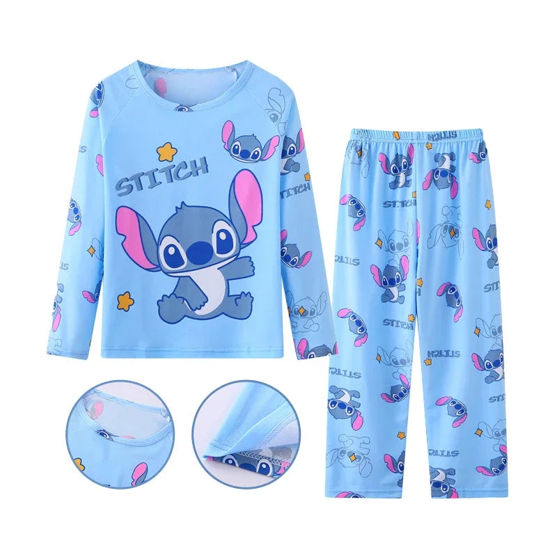 New Spring Children's Clothing Sets Stitch Angel Boy Sleepwear Long sleeved pants Clothes Kids Pajamas Set Baby Girls Pyjamas