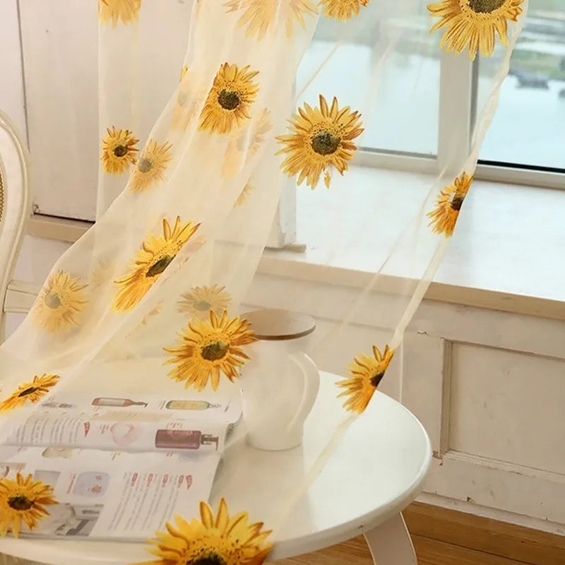 1PCS Sunflower Window Panels Drapes Curtains Sheer Voile Tulle Home Room 100*200cm