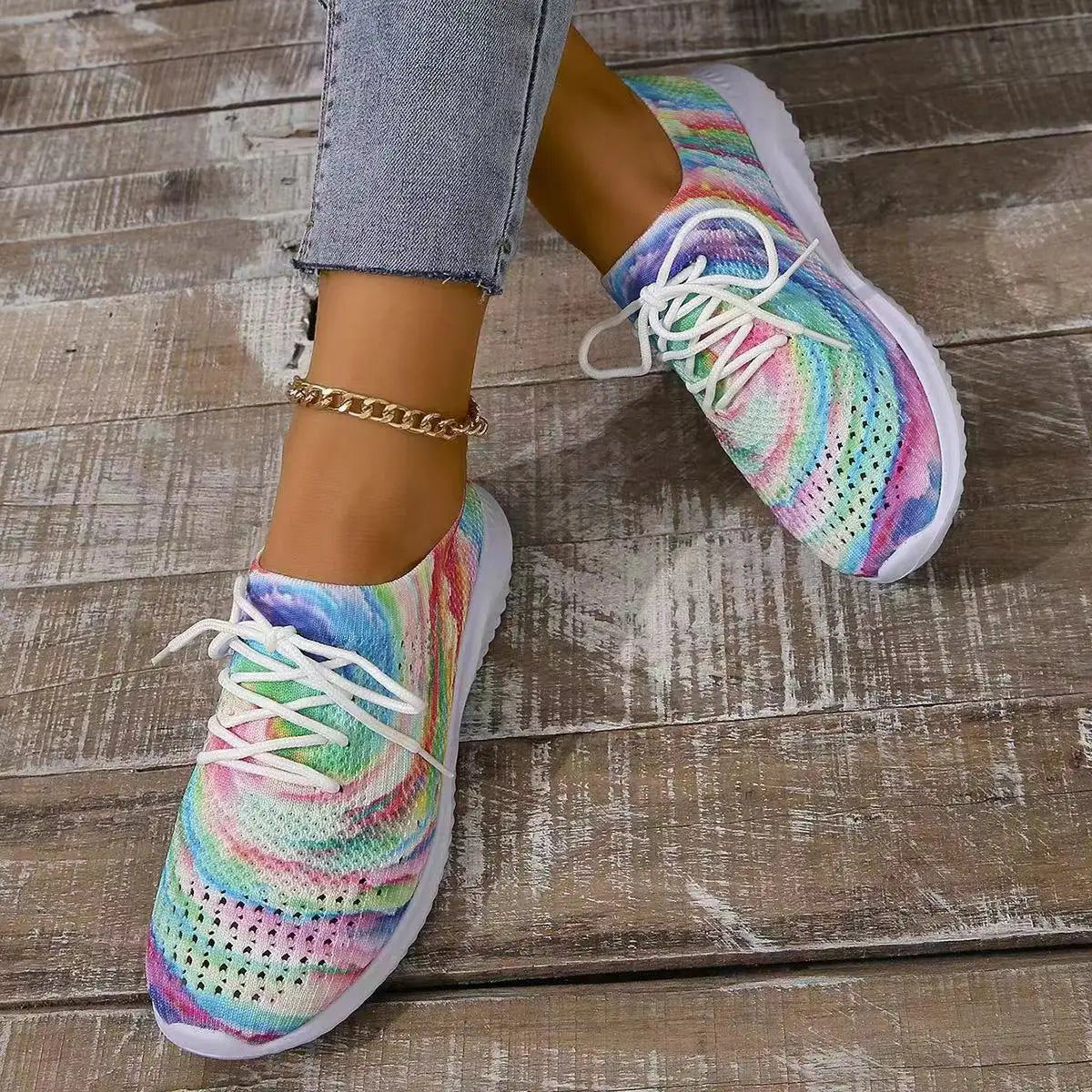 Women Mix Color Mesh Knitted Sneakers 2024 Autumn Lightweight Breathable Soft Sole Running Shoes Woman Slip on Flats Sock Shoes