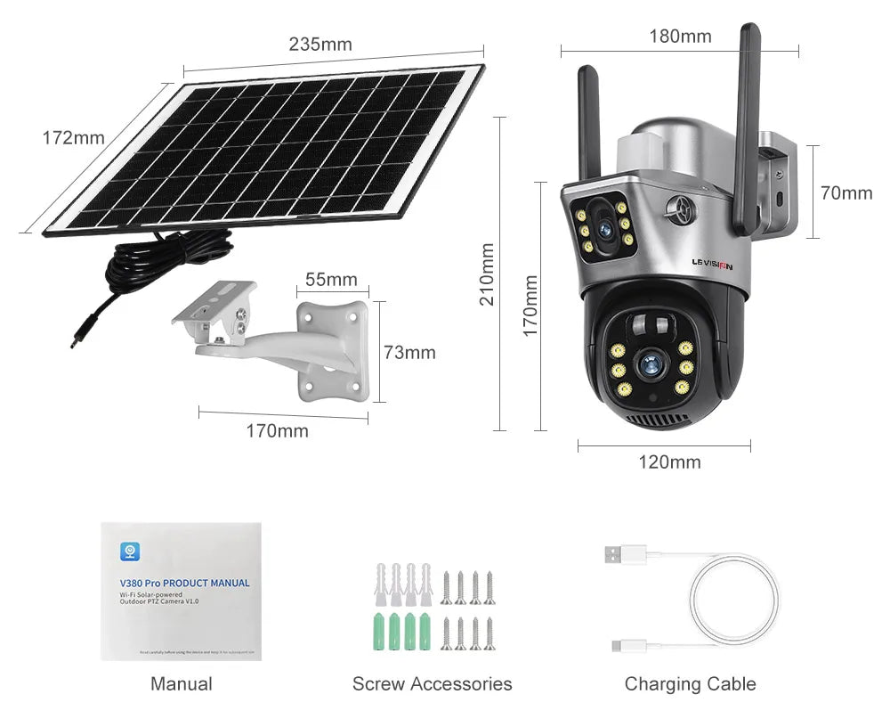 LS VISION 4K 8MP Dual Screen Solar Camera Outdoor Wireless 4G/WiFi PTZ Dual Lens Security Protection Auto Tracking CCTV Cameras