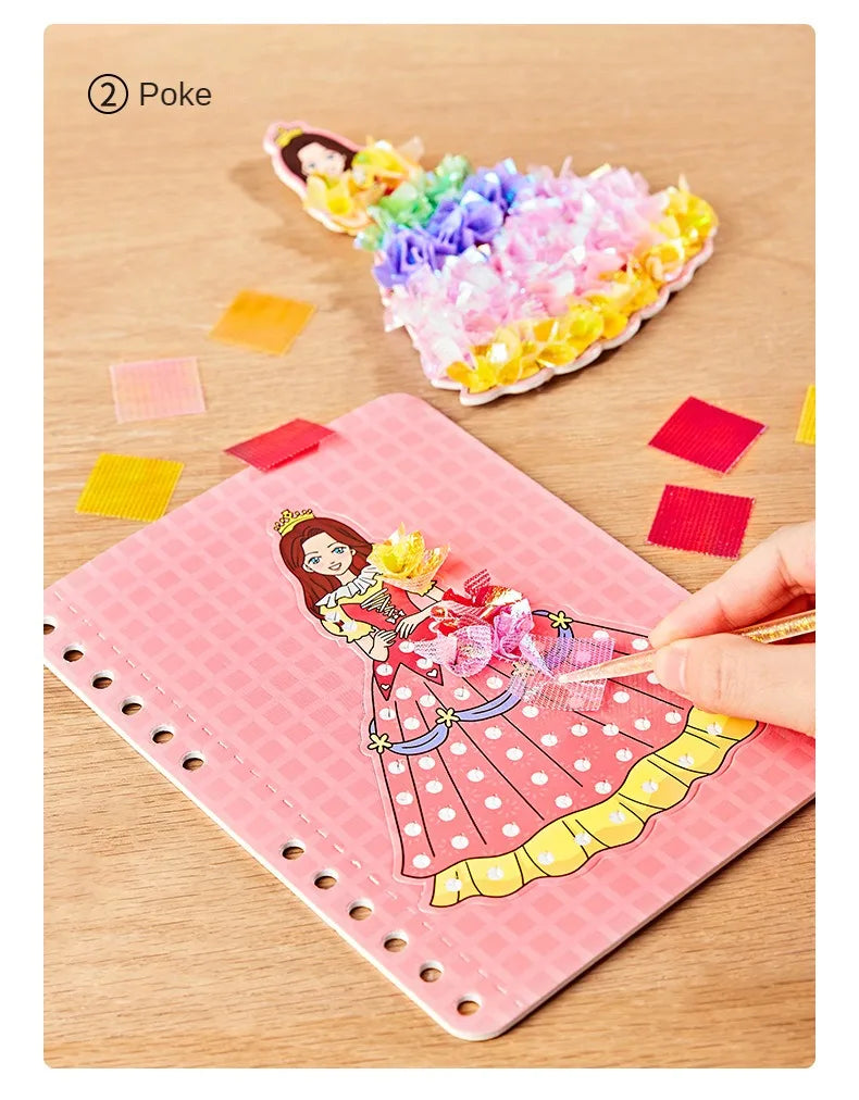 Children DIY Painting Sticker Craft Toys Kids Art Girls Poking Painting Princess Handmade Educational Magical Children Gifts