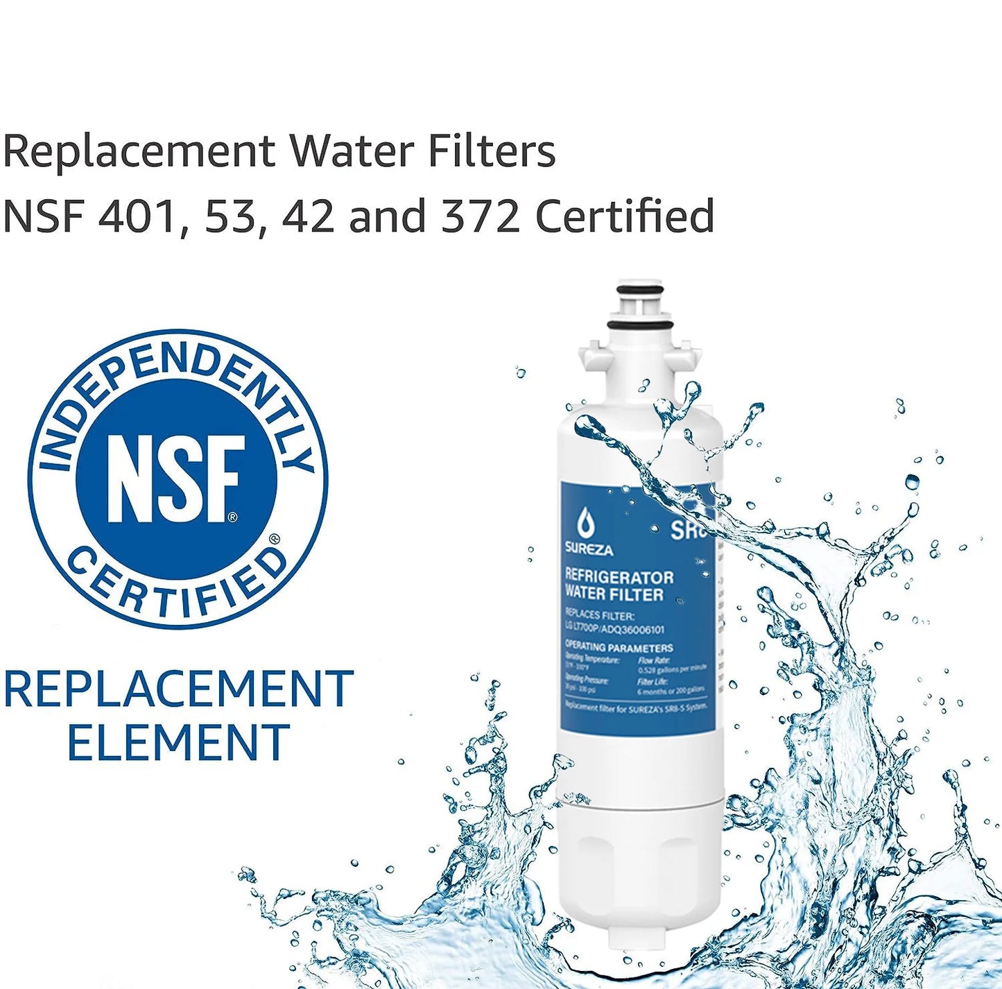 ADQ36006101 Water Filter Replacement for LG LT700P ADQ36006102 RWF1200A Kenmore 9690  AGF80300801 LFXC24726S LMXS27626S,1-6 PACK