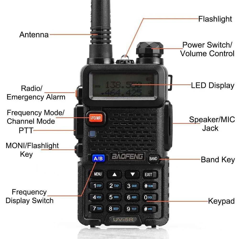 BaoFeng UV-5R Walkie Talkie 5W/8W Two Way Radio Commutator VHF/UHF 136-174MHz & 400-520MHz Station Receiver Ham Wireless Set