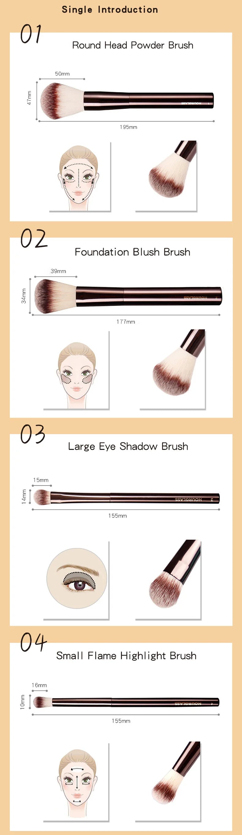 Hourglass Makeup Brushes Powder Foundation Concealer Blusher Bronzer Eye Shadow Eyebrow Eyeliner Sculpting Brush