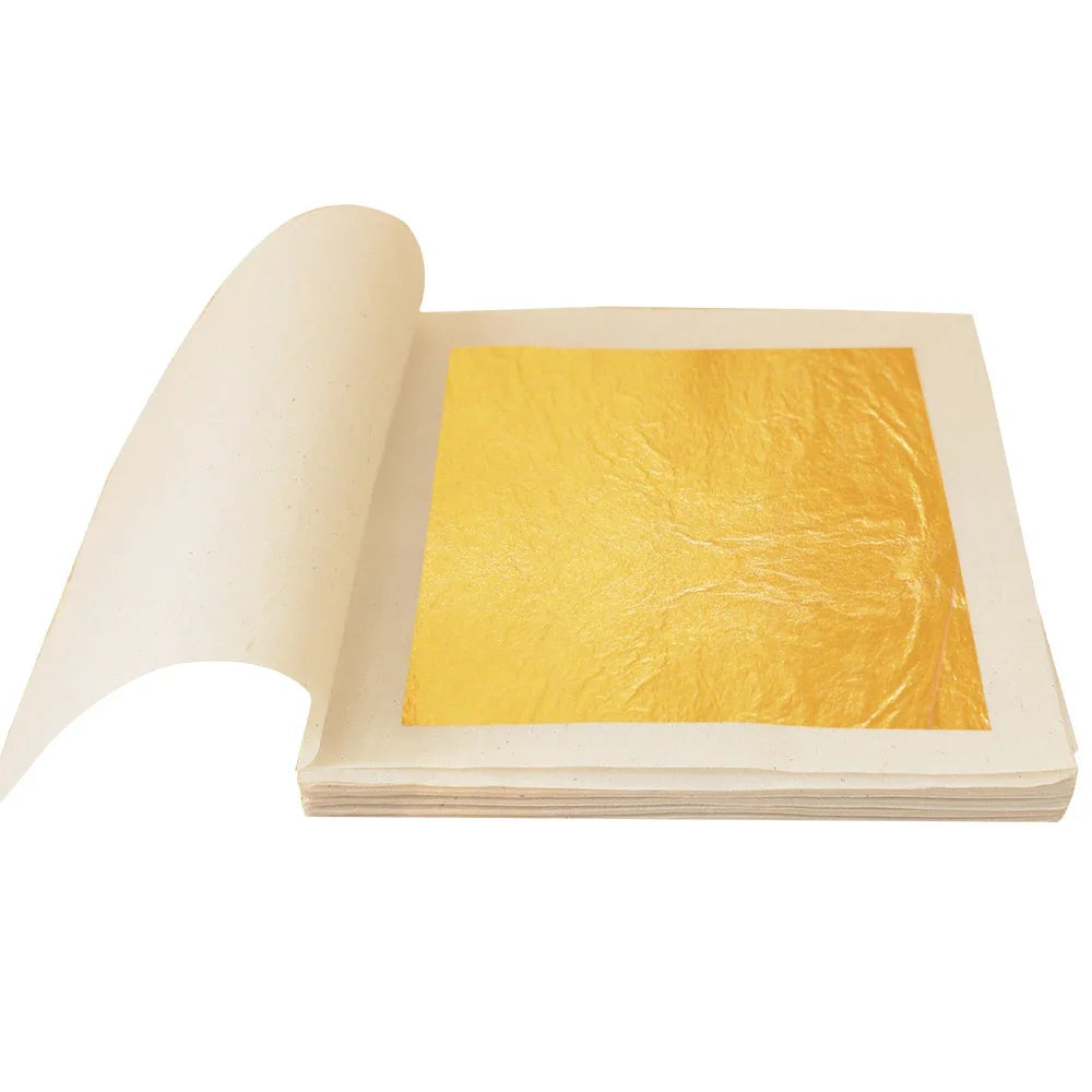 Gold Leaf Real Gold Foil for Cake Decoration Serum Arts Craft Paper Gilding 100pcs 8x8cm 24K Gold Leaf Sheets