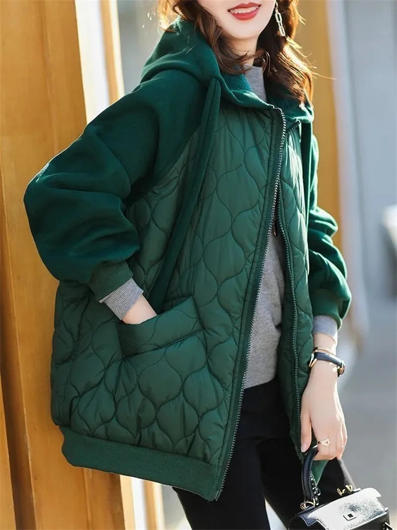 Light Down Cotton Suit 2023 Winter New Korean Version Temperament Mother Pack Padded Jacket Hooded Loose Cotton Clothes Female X