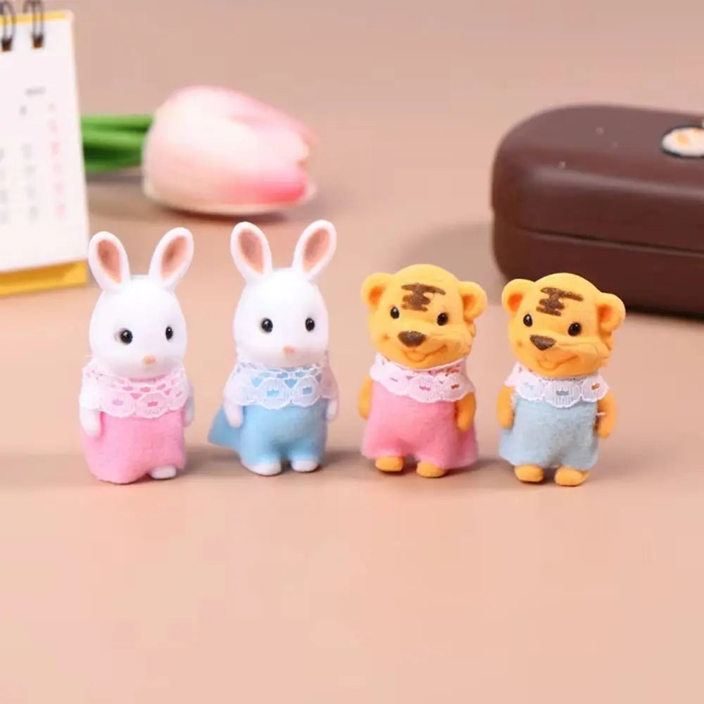 2PCS Kids Toys Rabbit Simulation Forest Animal Doll Tiger Duck Mini Forest Doll Figure Cat Model Mini Flocking Doll Girl