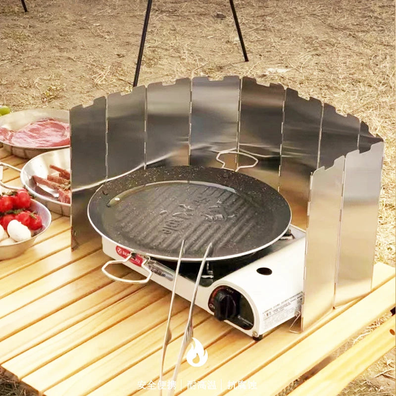 Foldable Gas Stove Windshield Outdoor Camping Cooking Burner Windproof Screen Aluminium Wind Shield Deflector Picnic Furnance