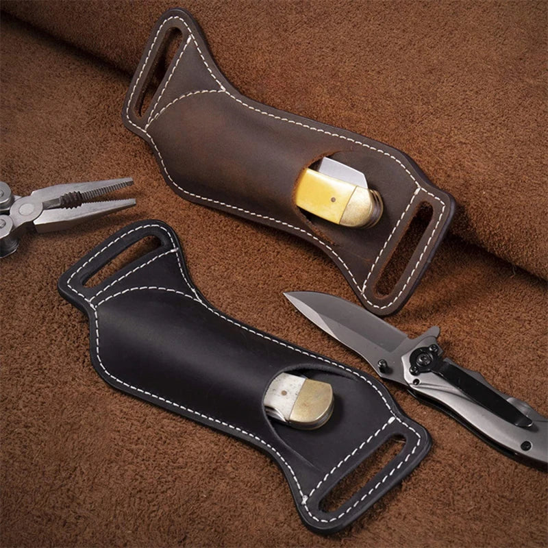 Folding Knife Case Holder Vintage Genuine Leather Knife Sheath Belt Loop Outdoor Hunting edc Knives Holster