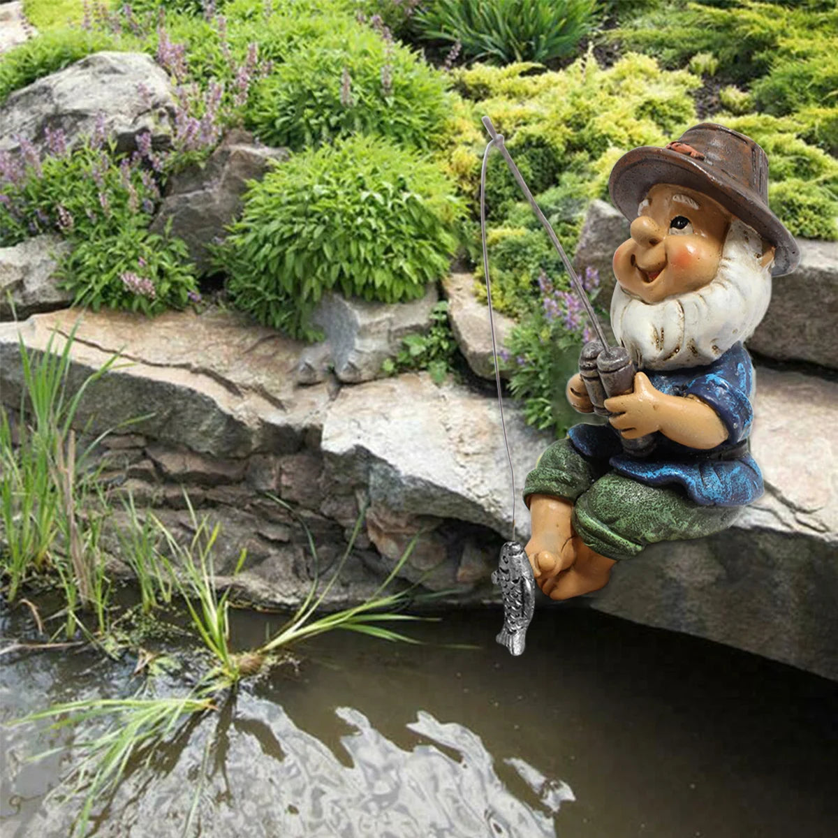 Mini Fishing Gnome Statue Resin Dwarf Outdoor Statue Lawn Patio Balcony Garden Decoration Desktop Decorations Accessories