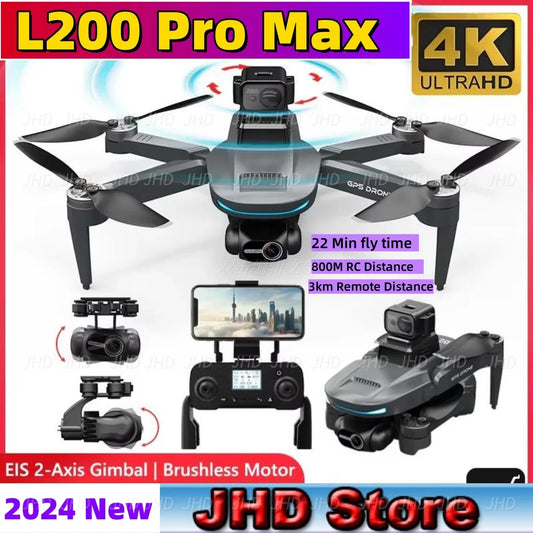 JHD L200 PRO MAX Drone GPS Brushless Motor 4K HD Profesional FPV Quadcopter 2-Axis Gimbal 360° Obstacle Avoidance Drone L200 PRO