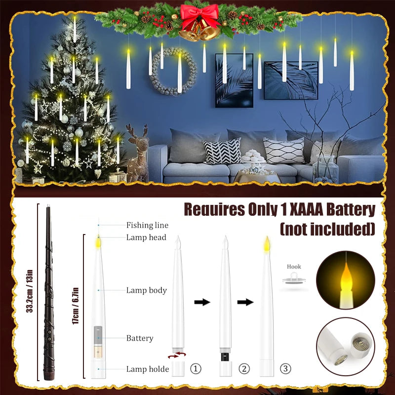 12-240Pcs New 1Battery Operated Flameless Floating Candles With Magic Wand Remote Flicker Hanging Candle Wedding/Home Decoration