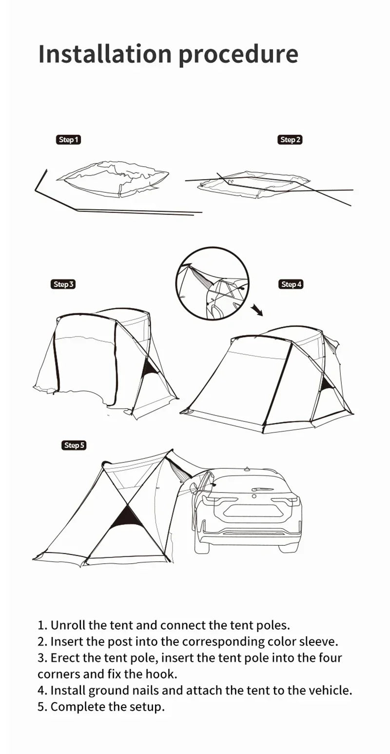 Naturehike Outdoor Travel Car Side Tent 150D Polyester Oxford Dual Purpose Body Suction Cup Camping Hiking 2Person Tent roof