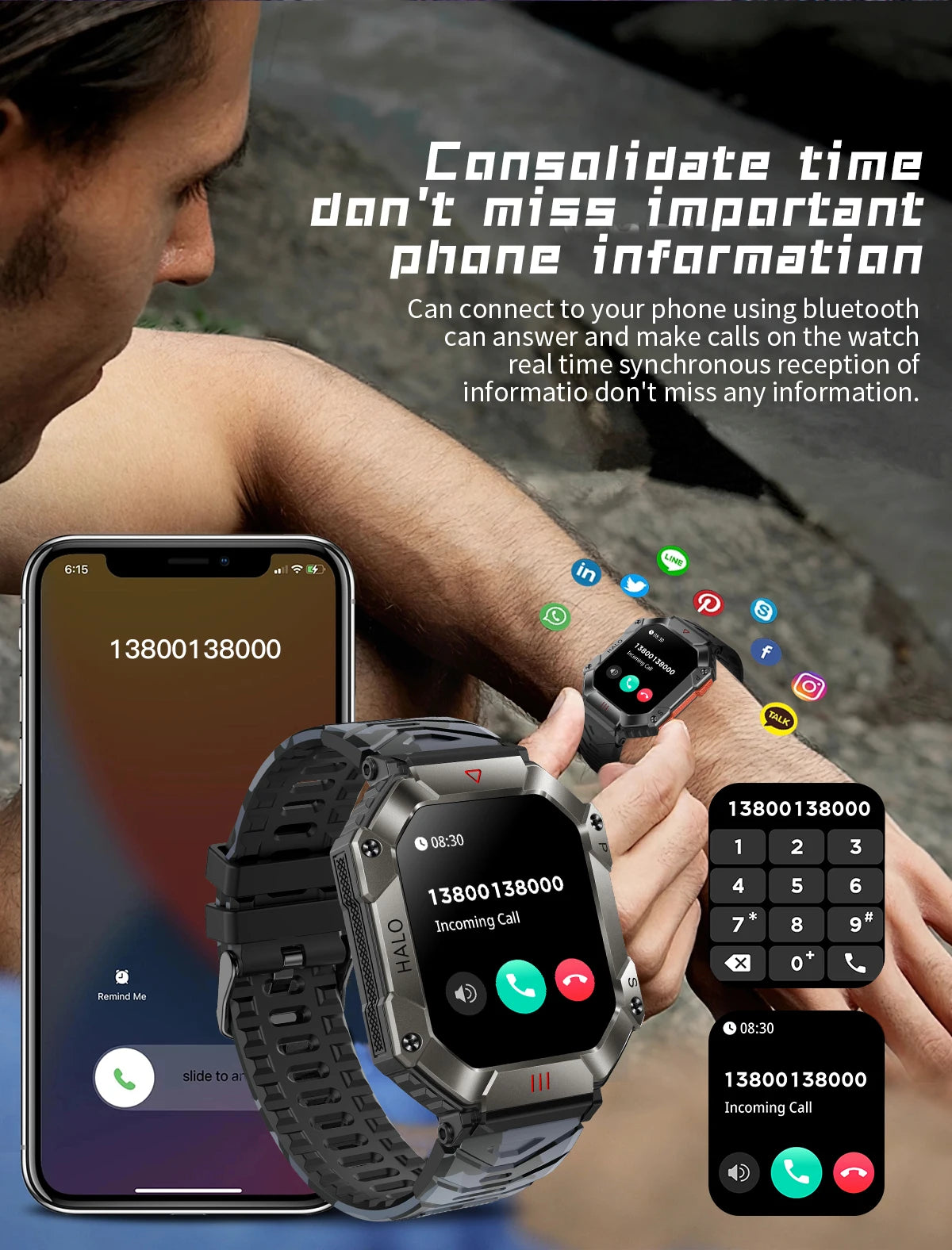 Men Smart Watch Fitness Watches Ip68 Waterproof Military Healthy Monitor AI Voice Bluetooth Call Smartwatch For Android IOS 2023