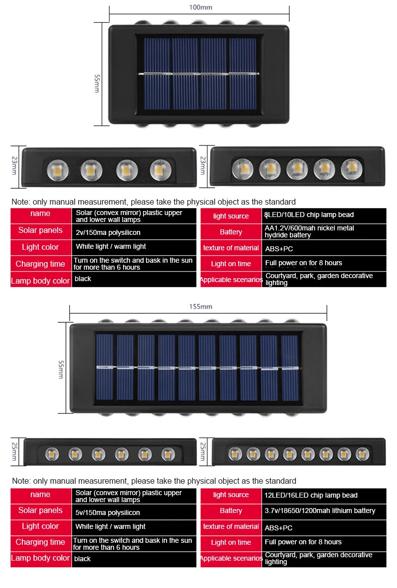 8/10/12/16LED Solar LED Light Waterproof Garden Decor Lamps For Balcony Yard Street Landscape Wall Light Outdoor Solar Lamp