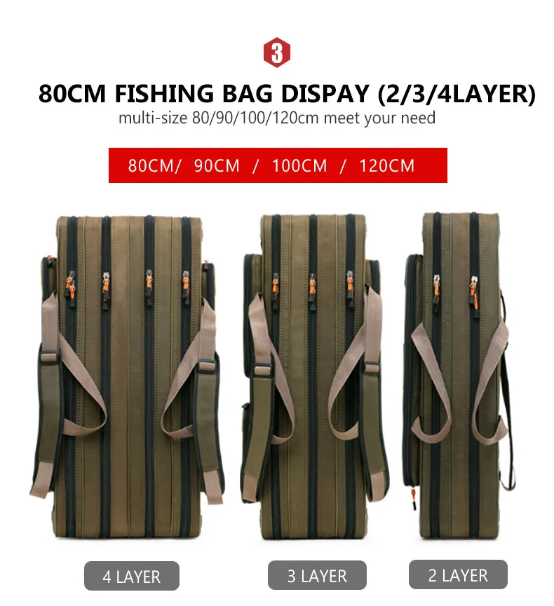 Multifunctional Hard Spinning Fishing Rod Bag 2/3/4 Layers 80CM-130CM Fishing Tackle Bags 1680D Oxford Reel Gear Storage Case