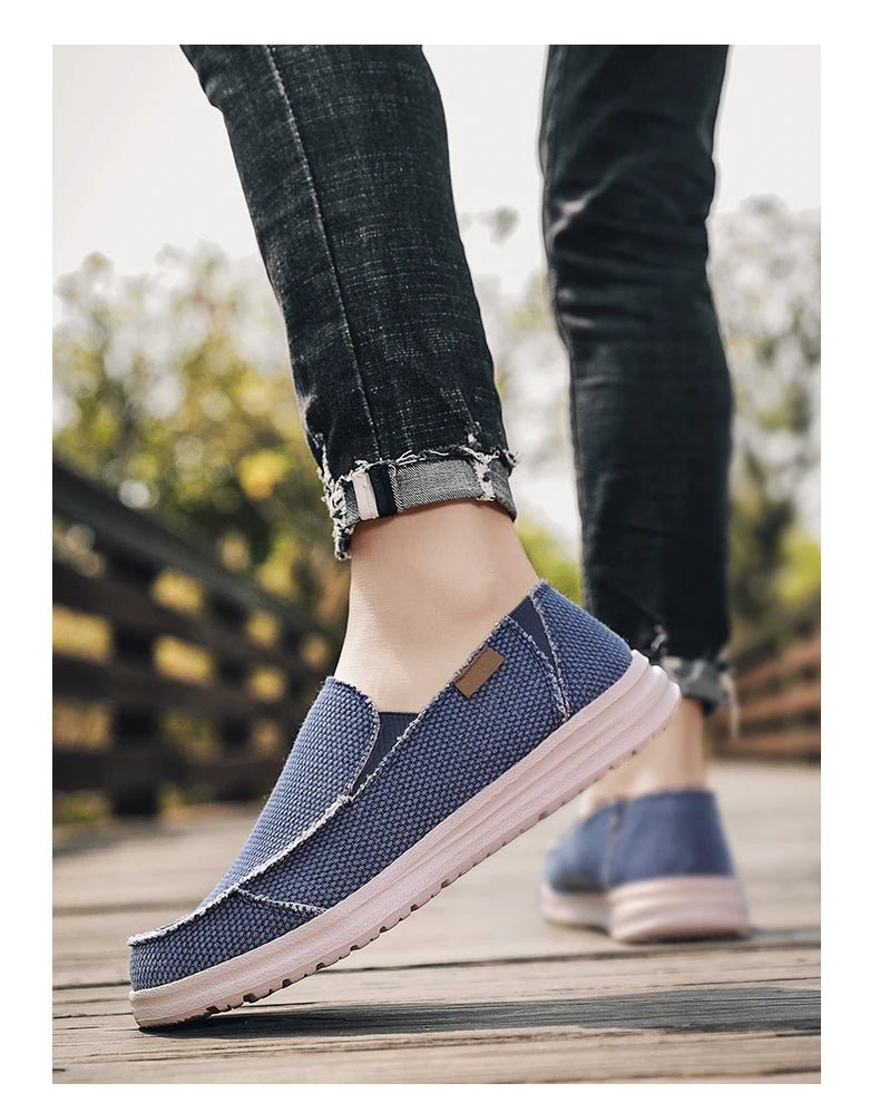 Summer Denim Canvas Men Breathable Casual Shoes Outdoor Non-Slip Sneakers Comfortable Driving Shoes Men's Loafers Big Size 39-47