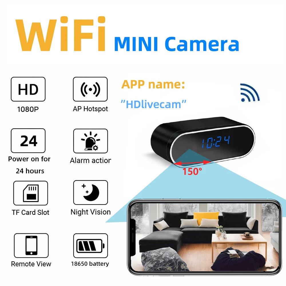 2.4GHZ WiFi small-scale Clock Camera 1080P HD Support Motion detection Night Vision DVR Home Security Nanny Video Surveillance