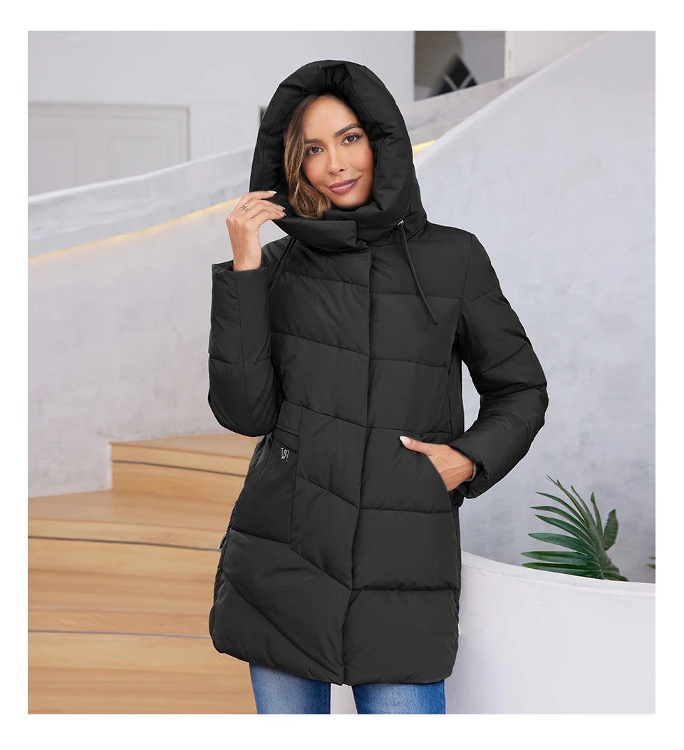 HaiLuoZi 2023 New Women Winter Jackets Warm Hooded Thick Bio-Cotton Female Parkas Solid Color Big Pockets Women‘s Coats 1139