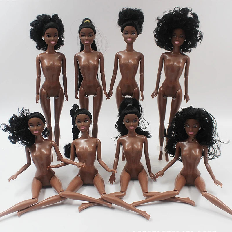 1/6 African Naked Doll 11 Joint Mobility Body 30cm Bjd Curly Straight Braid Ponytail Black People Toys for Girls Fashion Change