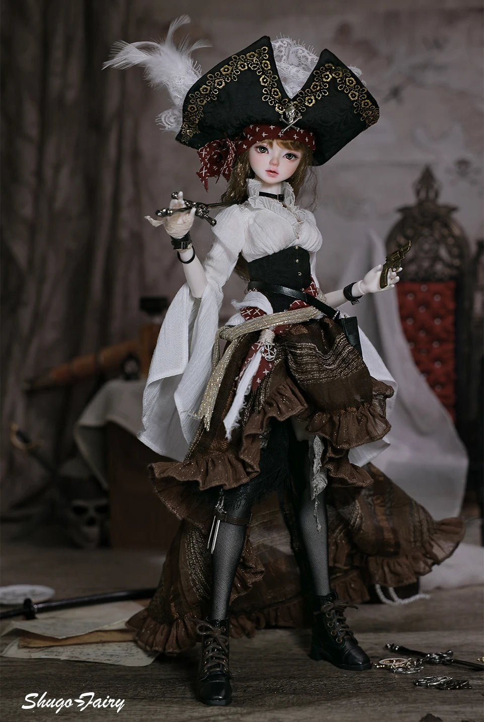 ShugaFairy Lynn Bjd Doll 1/4 Bariy Body  Middle Ages Sea Warrior Pirate Captain Moveable Joints Full Set FashionDoll