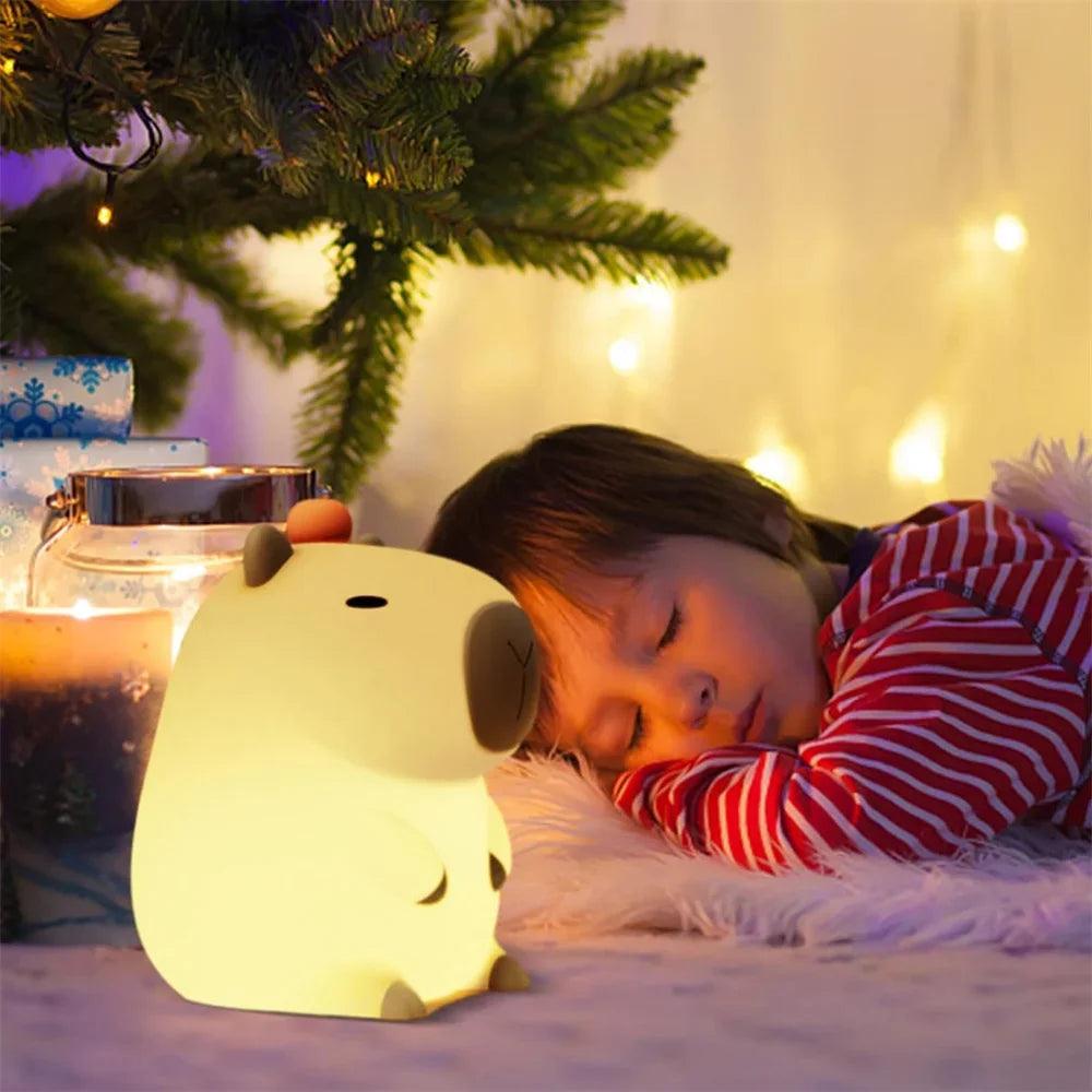 Silicone Capybara Night Lights Portable USB Rechargeable Animal Touch Control Lamp with Timing Function for Home Bedroom Decor