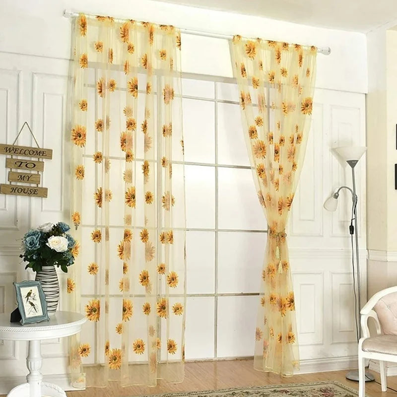 1PCS Sunflower Window Panels Drapes Curtains Sheer Voile Tulle Home Room 100*200cm