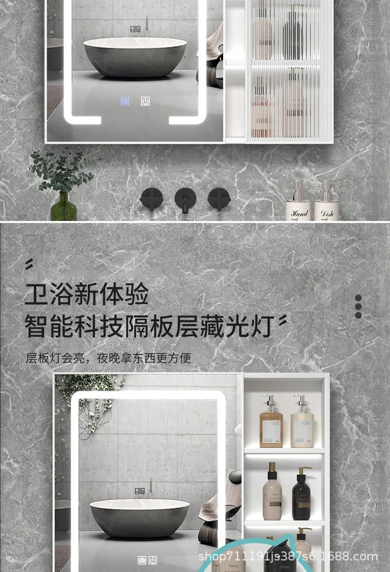 Bathroom Wall Cabinet Mirror Makeup Medicine Cabinet Wall Mounted Bathroom LED Mirror with Storage Cabinet with Vanity Mirror