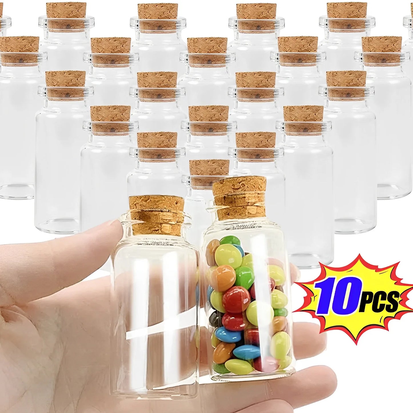 10PCS 5ml-20ml Small Glass Bottles with Cork Stoppers DIY Decoration Mini Glass Vials Cork Message Glass Vial Wishing Bottles