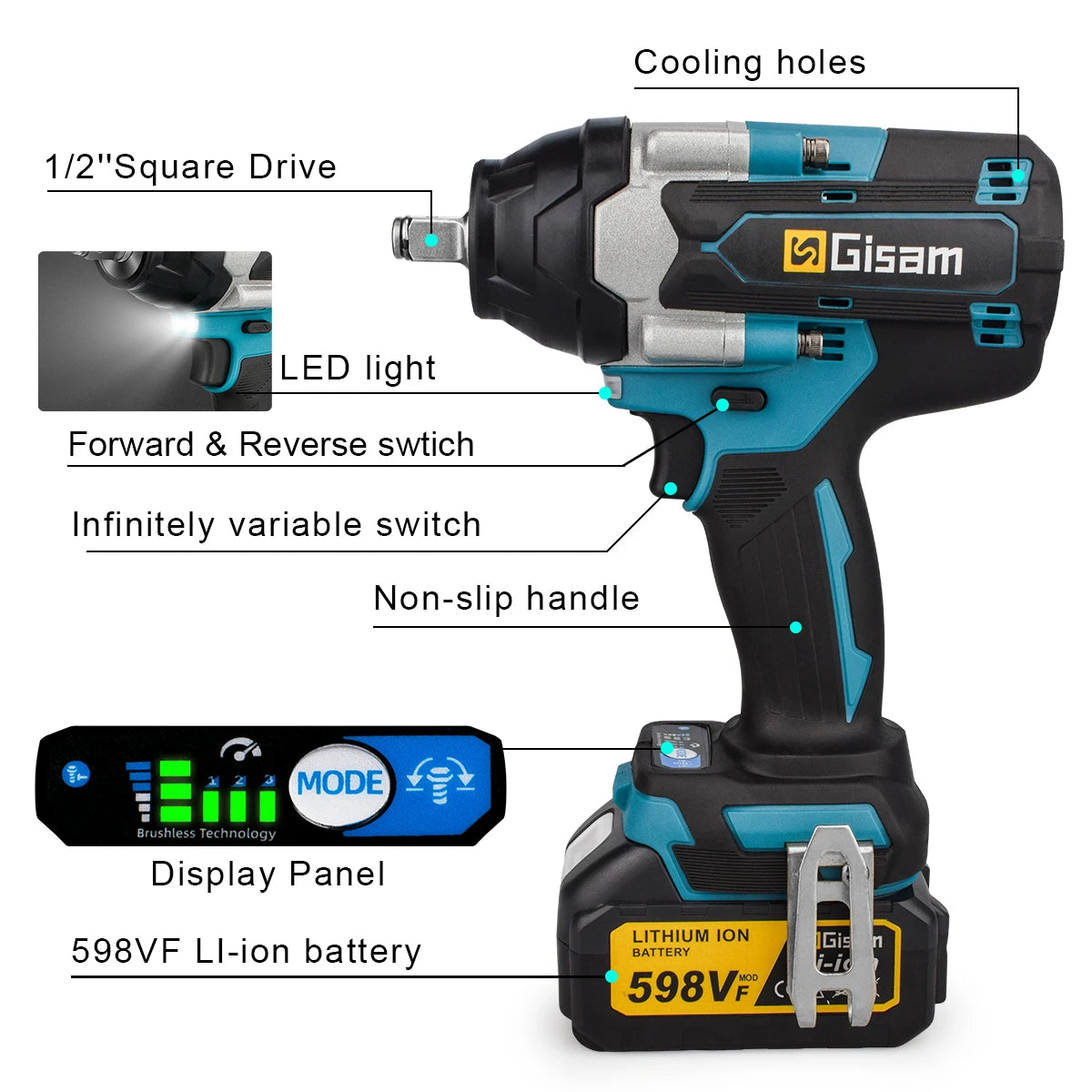 1800N.M Torque Brushless Electric Impact Wrench 1/2 inch Lithium-Ion Battery Cordless Wrench Power Tools For Makita 18V Battery